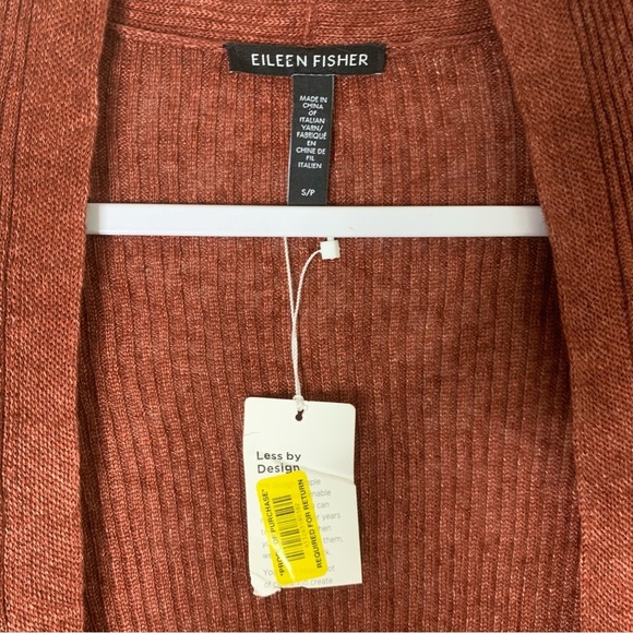 Eileen fisher Womens orange terracotta linen knit high neck cardigan S NEW - Picture 4 of 8
